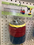 Drill brush scrubbing pads